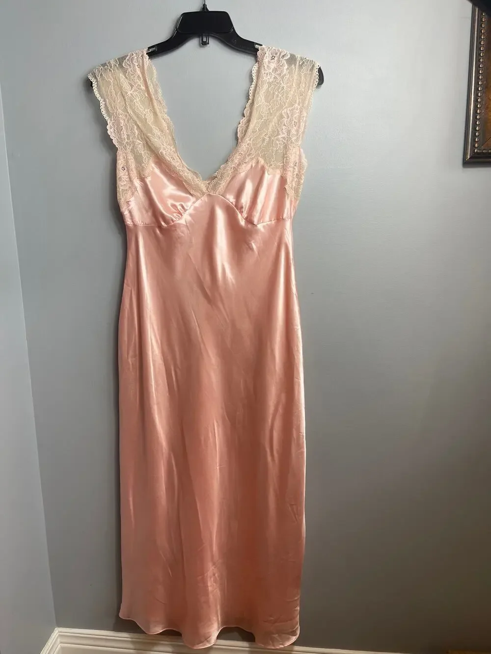 Vintage Y2K Gilligan & O'Malley Pink Satin Maxi Slip Dress Nightgown - Size L